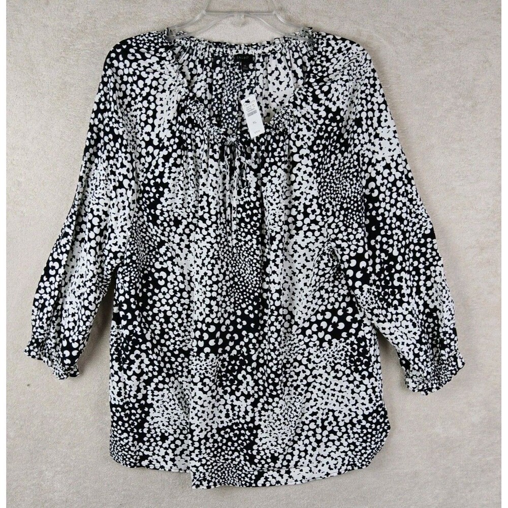 Talbots Women's 3/4 Sleeve Tie Neck Blouse Top Size XL